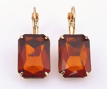 Load image into Gallery viewer, Brown Faceted Rectangle on Gold Tone Lever Back Earrings
