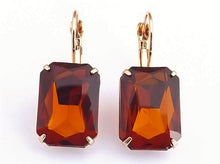 Load image into Gallery viewer, Brown Faceted Rectangle on Gold Tone Lever Back Earrings
