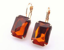 Load image into Gallery viewer, Brown Faceted Rectangle on Gold Tone Lever Back Earrings
