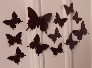 24x Dark Dark Brown 3D Butterfly Wall Decals