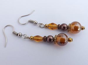 Brown Lustre Glass Bead Earrings