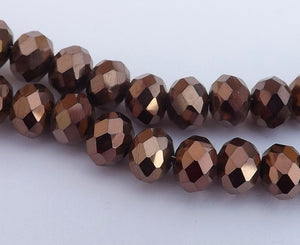 6x8mm Brown Metallic Crystal Cut Rondelle Beads  - myl