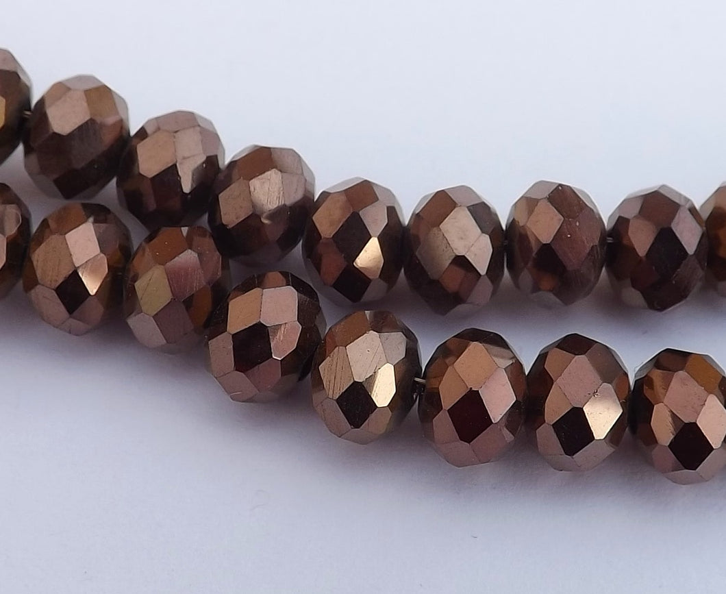 6x8mm Brown Metallic Crystal Cut Rondelle Beads  - myl