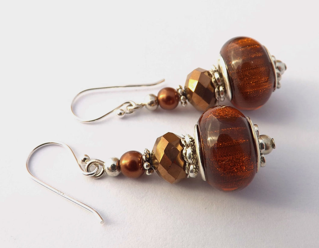 Brown Sparkly Acrylic Bead Earrings