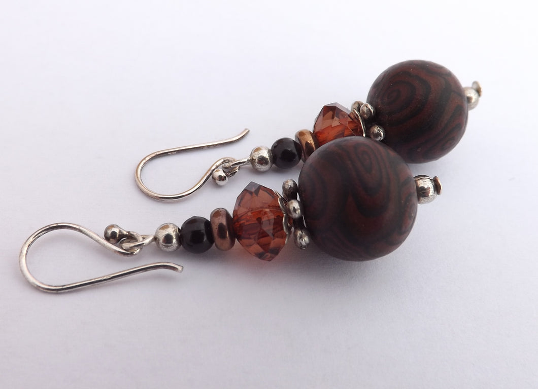 Brown & Black Kathryn Design Bead Earrings on Sterling Silver Hooks