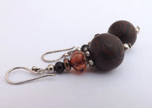 Load image into Gallery viewer, Brown &amp; Black Kathryn Design Bead Earrings on Sterling Silver Hooks
