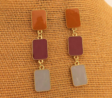 Load image into Gallery viewer, Brown, Burgundy, Grey &amp; Gold Tone Rectangle Stud Drop Earrings
