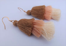 Load image into Gallery viewer, Brown &amp; Cream Triple Layered Tassel Earrings
