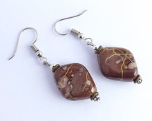 Load image into Gallery viewer, Brown &amp; Gold Acrylic Bead Earrings
