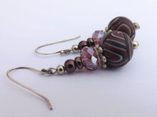 Load image into Gallery viewer, Brown &amp; Purple Kathryn Design Bead Earrings on Sterling Silver Hooks
