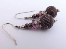 Load image into Gallery viewer, Brown &amp; Purple Kathryn Design Bead Earrings on Sterling Silver Hooks
