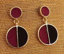 Load image into Gallery viewer, Burgundy, Black &amp; Gold Tone Round Drop earrings
