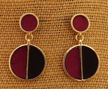 Load image into Gallery viewer, Burgundy, Black &amp; Gold Tone Round Drop earrings
