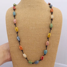 Load image into Gallery viewer, Ceramic Pottery Beads on Black Cord Necklace
