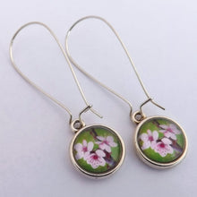 Load image into Gallery viewer, Cherry Blossom Dome Earrings on Long Kidney Hooks
