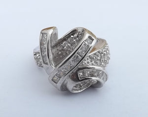 Chunky Faux Diamond & Silver Tone Costume Ring (size 7)