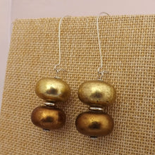 Load image into Gallery viewer, Chunky Gold &amp; Brown Acrylic Earrings on Long Kidney Hooks
