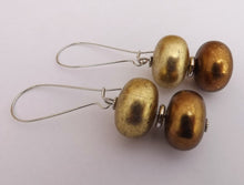 Load image into Gallery viewer, Chunky Gold &amp; Brown Acrylic Earrings on Long Kidney Hooks
