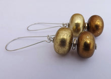 Load image into Gallery viewer, Chunky Gold &amp; Brown Acrylic Earrings on Long Kidney Hooks
