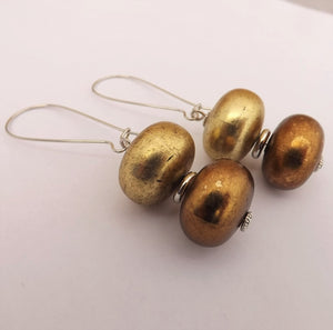 Chunky Gold & Brown Acrylic Earrings on Long Kidney Hooks