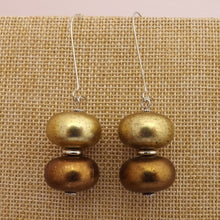 Load image into Gallery viewer, Chunky Gold &amp; Brown Acrylic Earrings on Long Kidney Hooks
