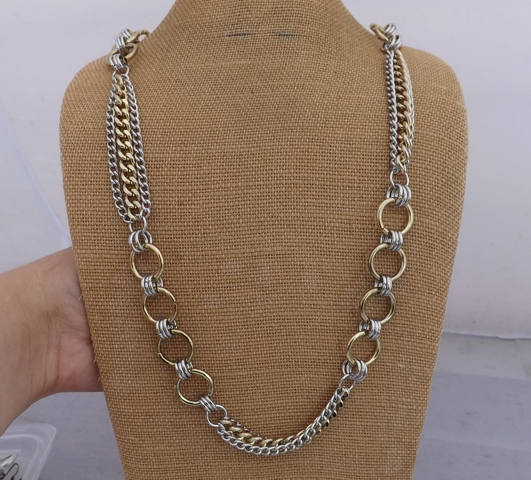 Chunky Gold & Silver Tone Long Chain Link Necklace