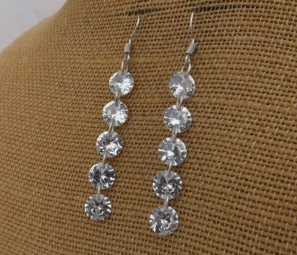 Clear Faux Diamond Long Drop Earrings