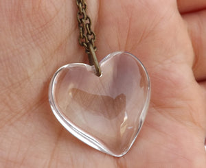 Clear Glass Pendant on Bronze Tone Chain