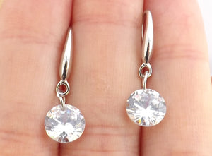 Clear Round Diamond Cut Glass Bead Drop Earrings