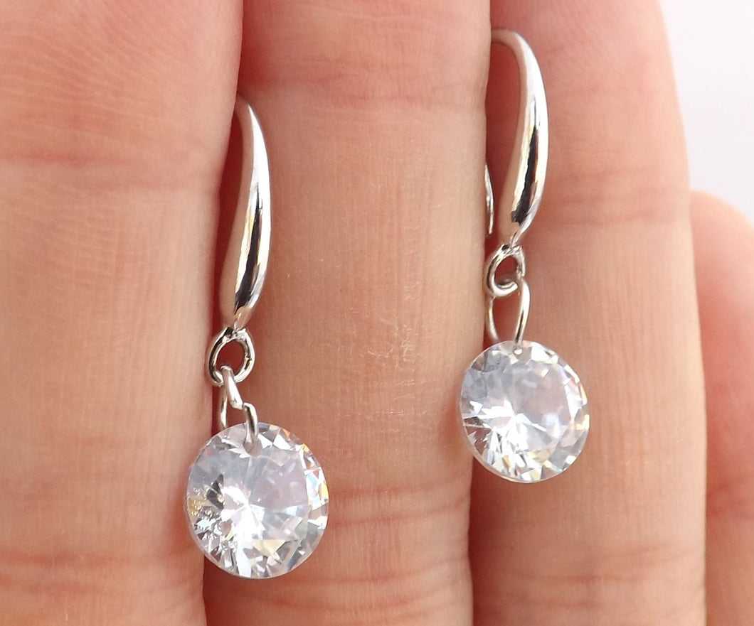 Clear Round Diamond Cut Glass Bead Drop Earrings