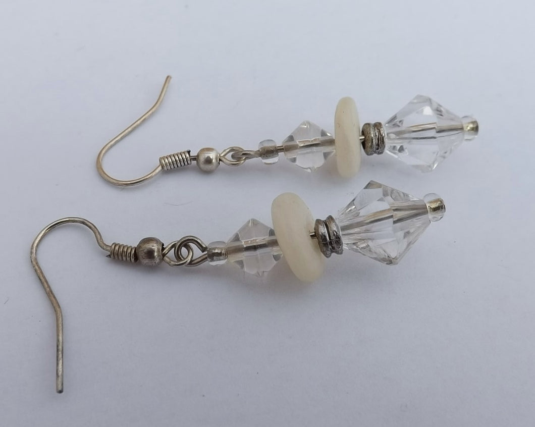 Clear & White Handmade Bead Earrings