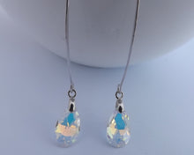 Load image into Gallery viewer, Clear with Golden Lustre Crystal Teardrop Earrings on Long Kidney Hooks
