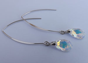 Clear with Golden Lustre Crystal Teardrop Earrings on Long Kidney Hooks