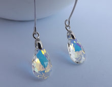 Load image into Gallery viewer, Clear with Golden Lustre Crystal Teardrop Earrings on Long Kidney Hooks
