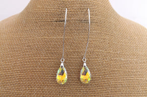 Clear with Golden Lustre Crystal Teardrop Earrings on Long Kidney Hooks