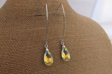 Load image into Gallery viewer, Clear with Golden Lustre Crystal Teardrop Earrings on Long Kidney Hooks
