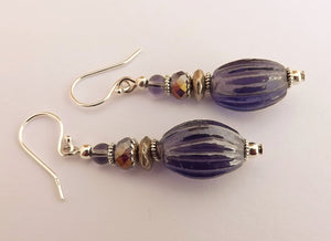 Cold Purple Lustre Bead Drop Earrings