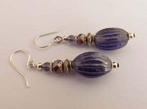 Cold Purple Lustre Bead Drop Earrings