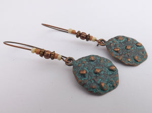 Copper Tone Earrings on Long Kidney Hooks