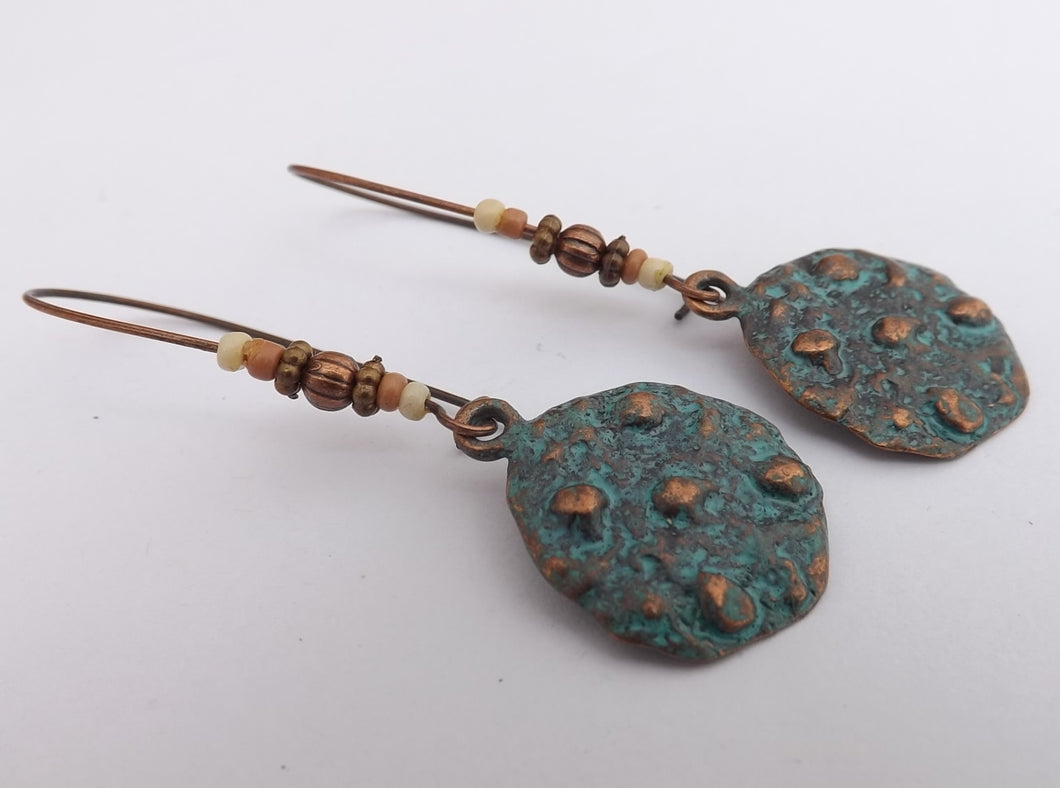 Copper Tone Earrings on Long Kidney Hooks