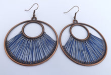 Load image into Gallery viewer, Warm Green &amp; Copper Tone Stretched Cord Round Drop Earrings (multiple colour options)
