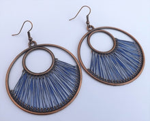 Load image into Gallery viewer, Warm Green &amp; Copper Tone Stretched Cord Round Drop Earrings (multiple colour options)
