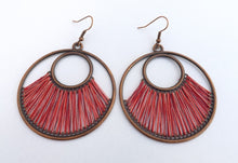 Load image into Gallery viewer, Warm Green &amp; Copper Tone Stretched Cord Round Drop Earrings (multiple colour options)

