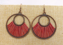Load image into Gallery viewer, Warm Green &amp; Copper Tone Stretched Cord Round Drop Earrings (multiple colour options)
