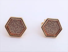 Load image into Gallery viewer, Copper &amp; Gold Tone Hexagon Clip on Earrings
