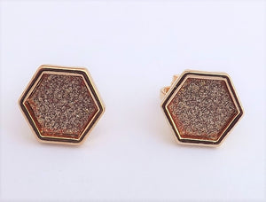 Copper & Gold Tone Hexagon Clip on Earrings