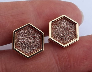 Copper & Gold Tone Hexagon Clip on Earrings