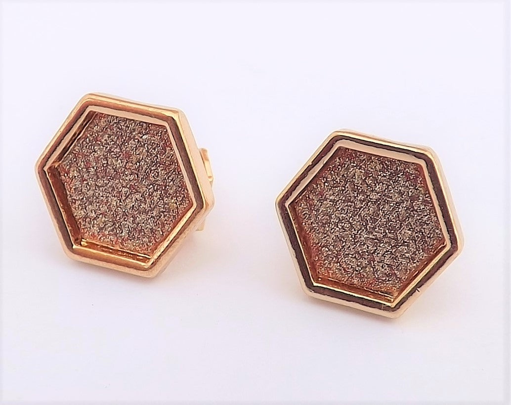 Copper & Gold Tone Hexagon Clip on Earrings