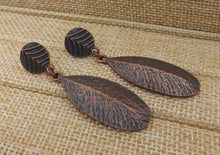 Load image into Gallery viewer, Copper Tone Leaf Drop Earrings
