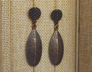 Copper Tone Leaf Drop Earrings